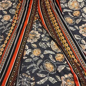 Orange and Black Floral Striped Fabric